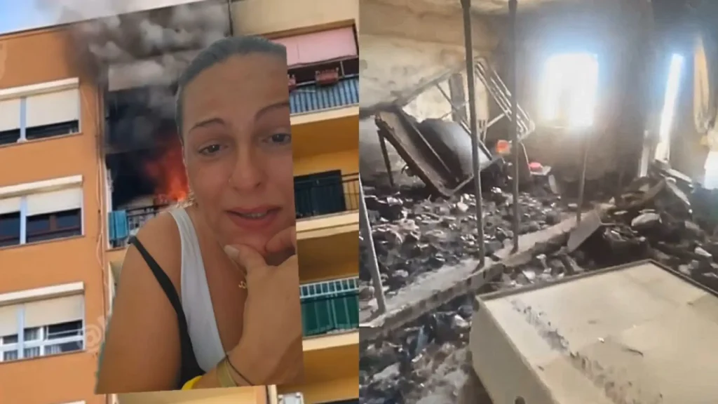 belinda una tiktoker junto a las cenizas del incendio de su casa