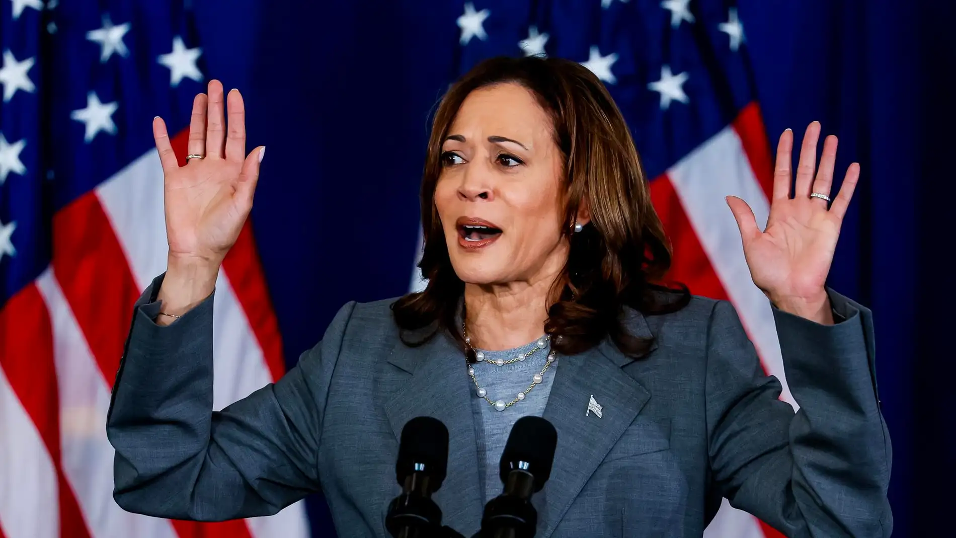 Kamala Harrys durante un miting