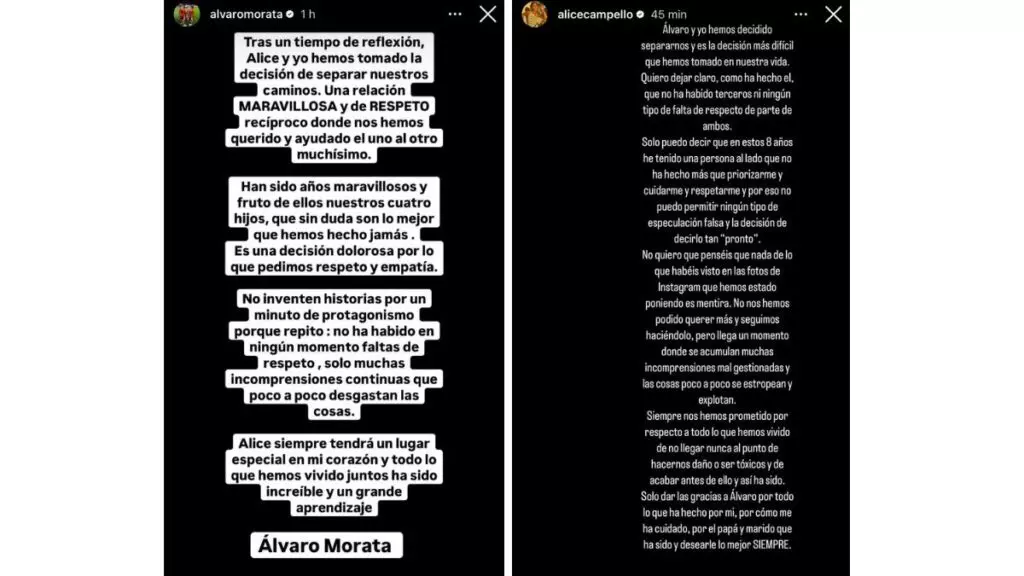 mensajes de instagram de la ruptura de morata y alice